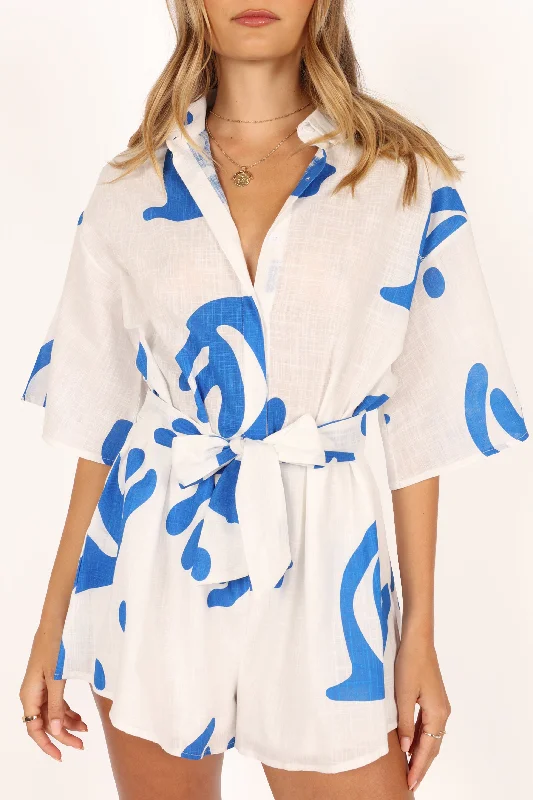 Kellie Romper - White/Blue