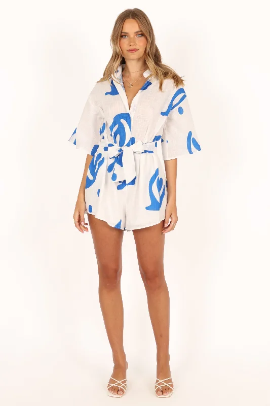 Kellie Romper - White/Blue