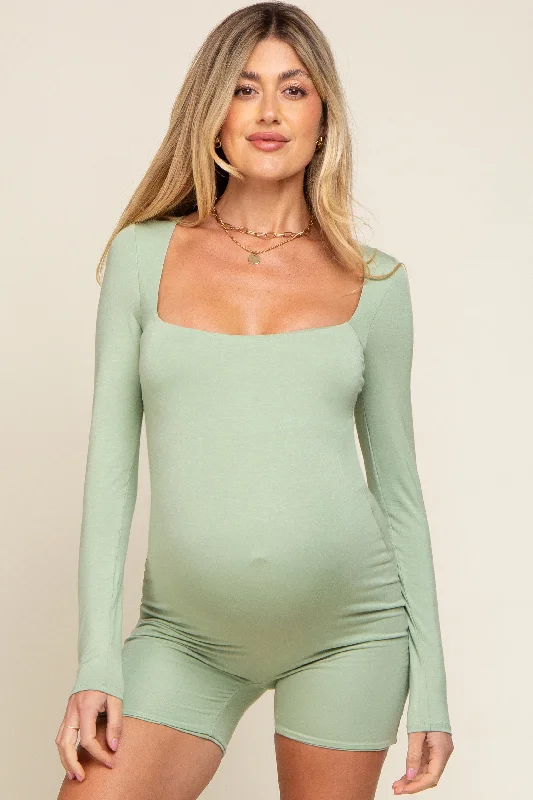 Sage Square Neck Long Sleeve Maternity Romper