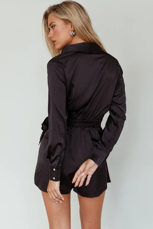 Turning Heads Side Tie Romper Black