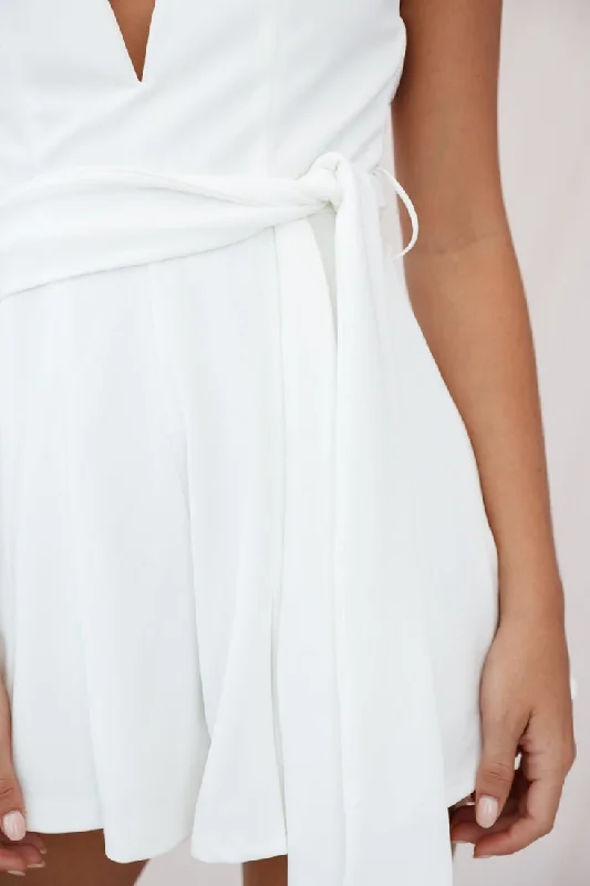 Wembley Spaghetti Strap Pleated Romper White