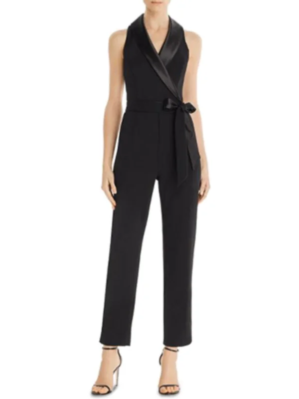 Womens Notch Collar Belted Jumpsuit