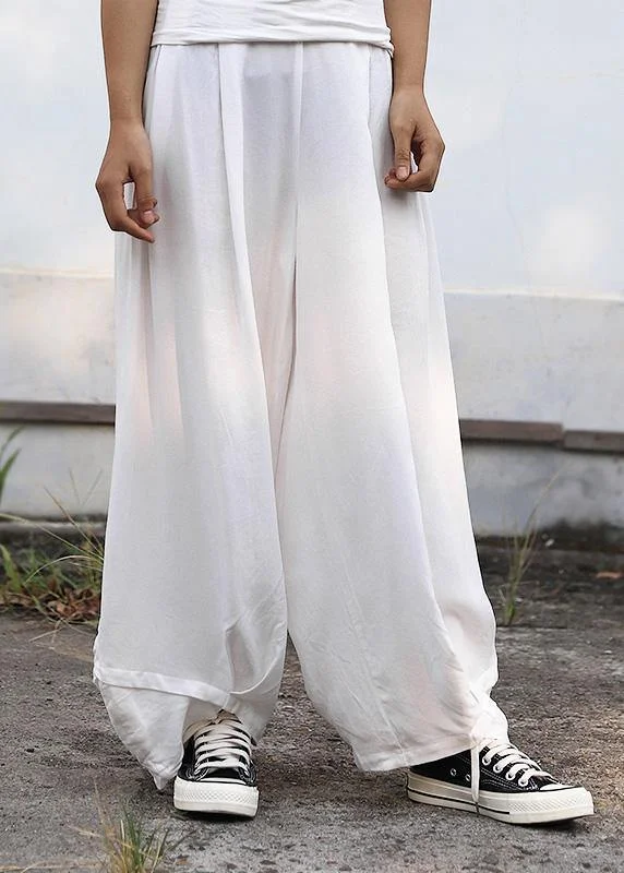 2024 fall women silk linen pants plus size white wide leg pants