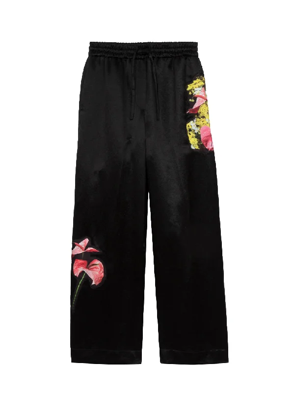 Floral Bouquet Appliqué Pajama Trousers (Black Multi)