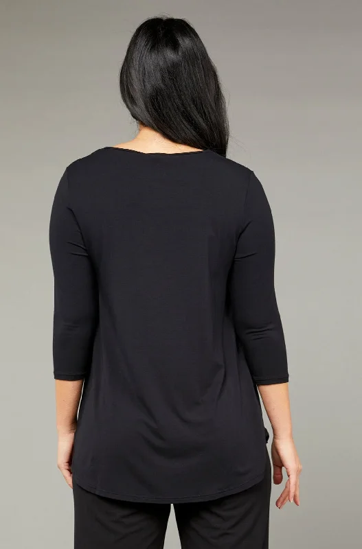 3/4 Sleeve Scooped Hem - Black