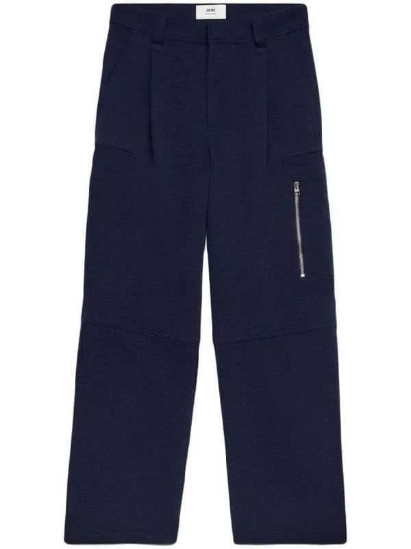 Virgin Wool Cargo Straight Pants Navy