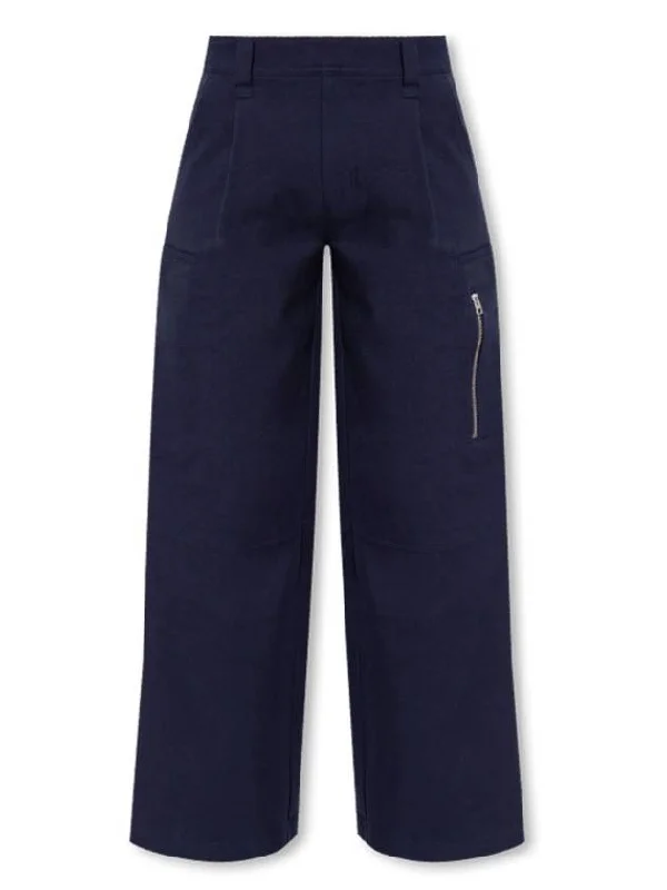 Virgin Wool Cargo Straight Pants Navy