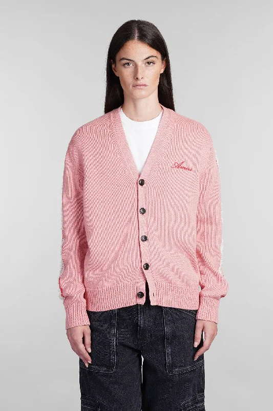 Cardigan in rose-pink wool