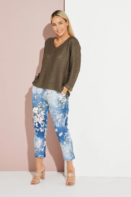 Bethany Pants - Denim/Floral