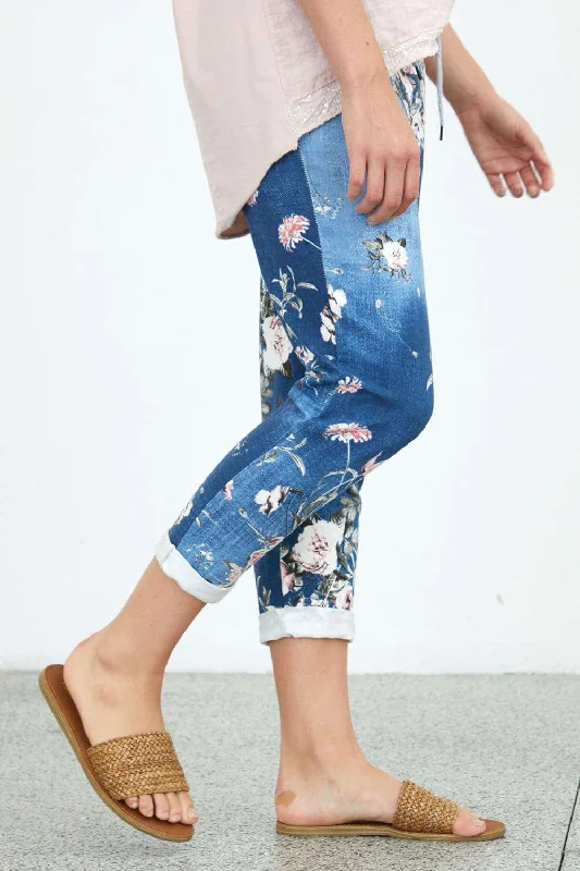 Bethany Pants - Denim/Floral