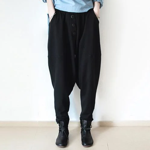 Black cotton pants womens long trousers fall pants