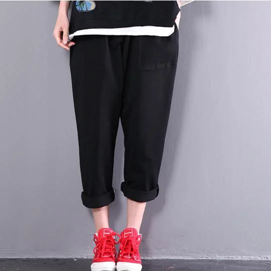 black knitting cotton loose trousers women slim casual pants