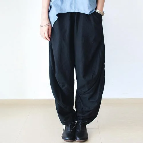 Black long linen pants 825