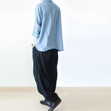 Black long linen pants 825