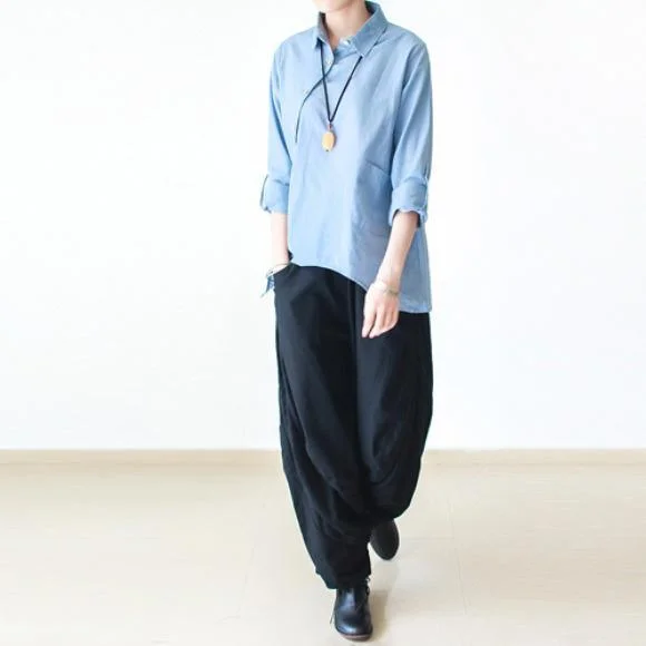 Black long linen pants 825