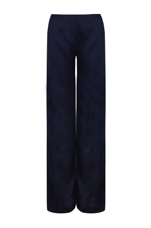 BLUE LINEN PANTS WITH ZIGZAG DETAILS