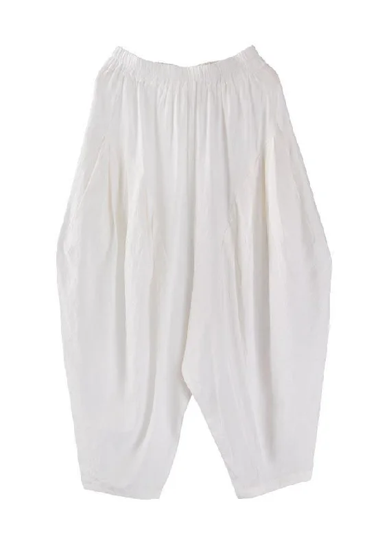 Elegant Grey High Waist Cotton Linen lantern  Pants Summer