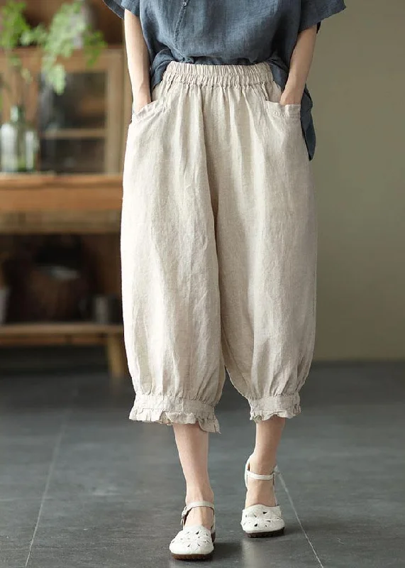 Modern Yellow Loose Ruffled Summer Casual Linen Pants