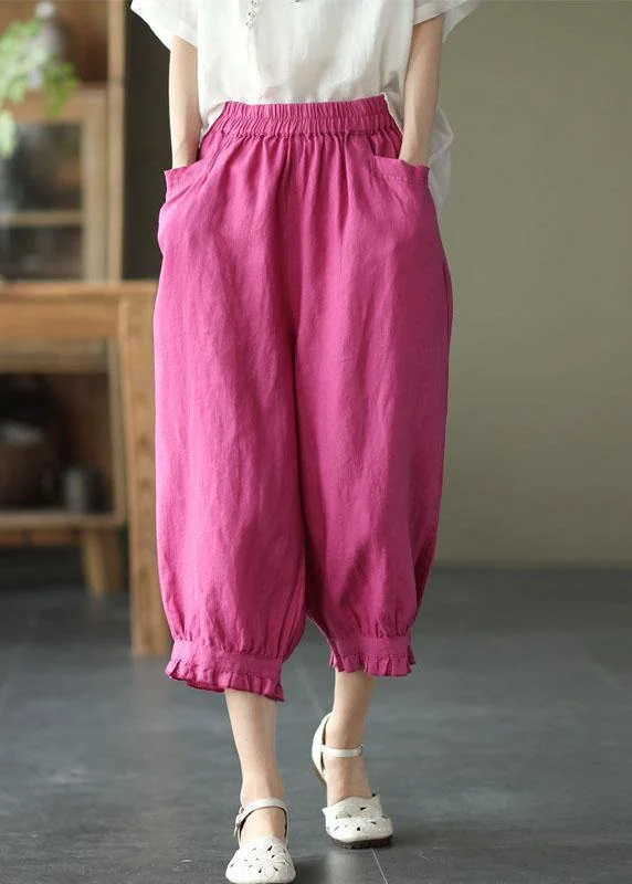 Modern Yellow Loose Ruffled Summer Casual Linen Pants