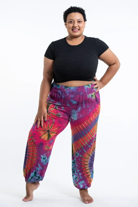 Plus Size Tie Dye Cotton Women Harem Pants in Pink