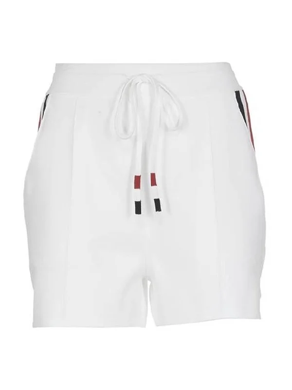 Stretch Viscose Intarsia Side Stripe Pintuck Shorts White