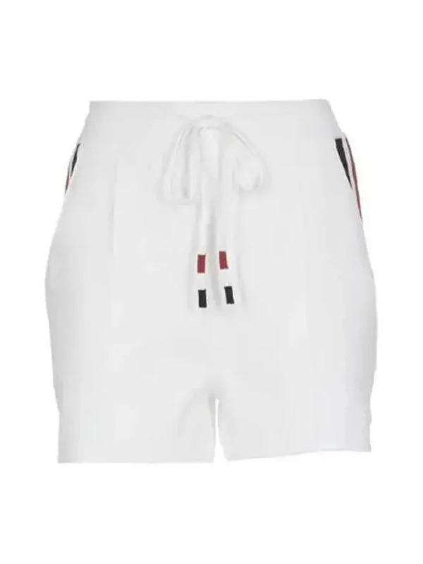 Stretch Viscose Intarsia Side Stripe Pintuck Shorts White