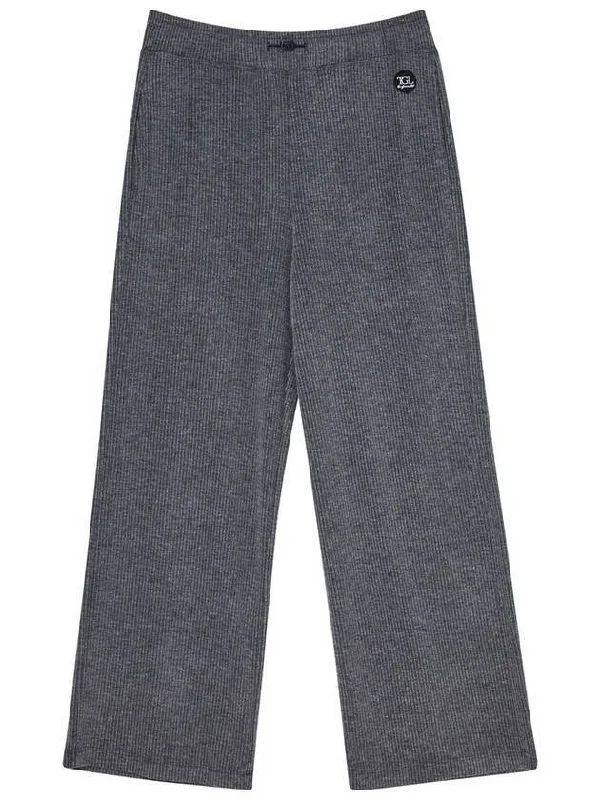 Women's String Ribbed Relaxed Straight Pants Gray