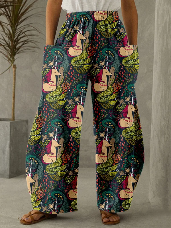 The Mermaid And The Unicorn Print Casual Pants