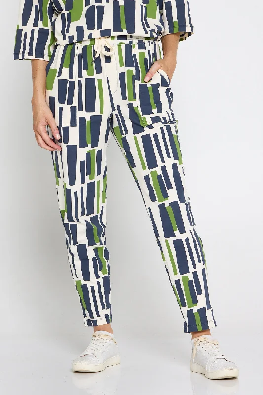 Valley Lounge Pant - Navy/Green Geo Print