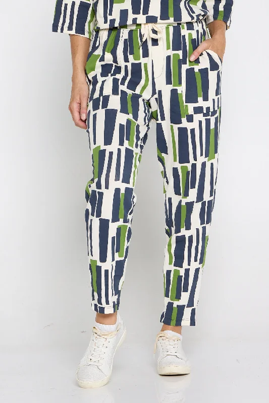 Valley Lounge Pant - Navy/Green Geo Print