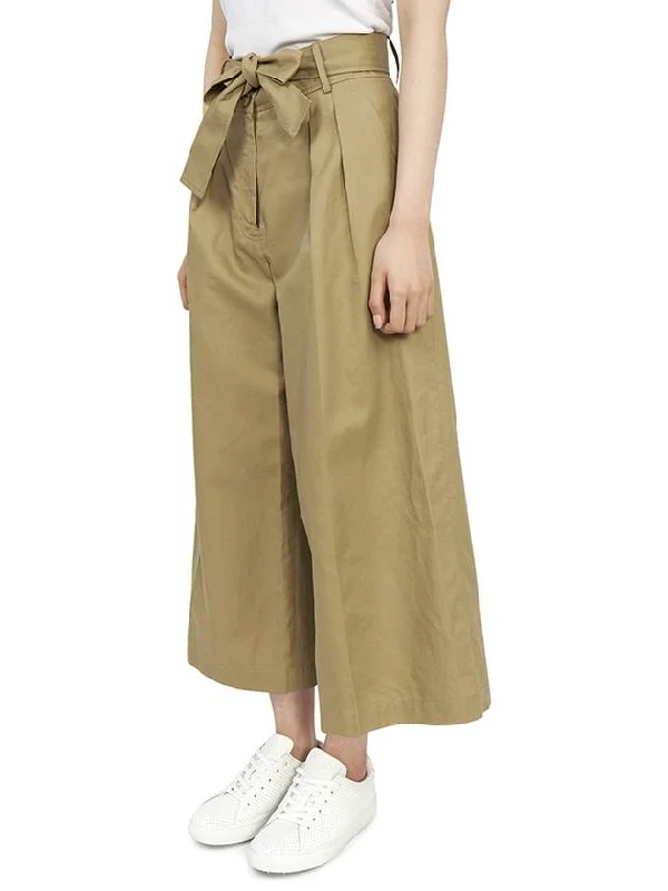 Women's Belted Cotton Wide Pants Beige