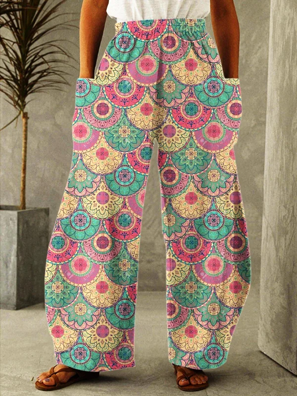 Women's Vintage Floral Print Loose Trousers