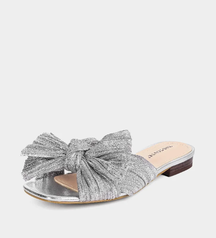 Square Open Toe Bow Flat Sandals