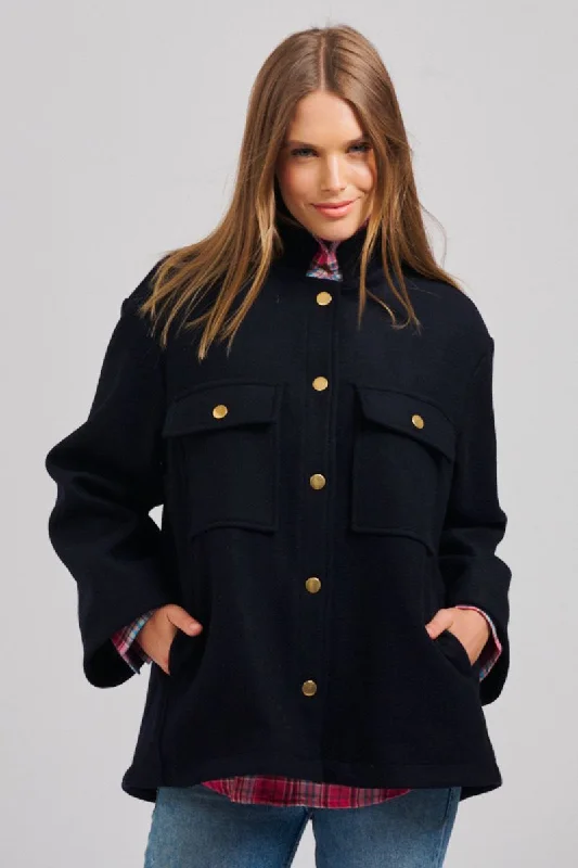 The Allegra Relaxed Wool Blend Jacket - French Navy